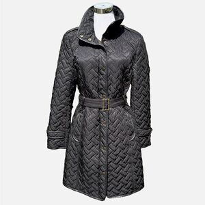 Cole Haan Women Belted Puffer Jacket Sz Medium Black Thermore Lamb Trim Classic